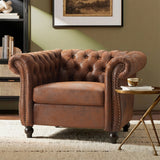 Chesterfield Club Chair with Scrolled Arms, Nailhead Trim, and Solid Wood Legs