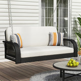 Wicker Porch Swing, 2-Seater Hanging Bench With Chains, Patio Furniture Swing For Backyard Garden Poolside