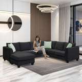 Sectional Sofa Couches Living Room Sets, 7 Seats Modular Sectional Sofa with Ottoman, L Shape Fabric Sofa Corner Couch Set with 3 Pillows