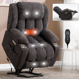 Up to 350 LBS Chenille Power Lift Recliner Chair, Heavy Duty Motion Mechanism with 8-Point Vibration Massage and Lumbar Heating, USB and Type-C Ports, Stainless Steel Cup Holders