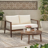 2pcs Patio Sofa Set Outdoor Conversation Chat Set Garden Seating Group with Loveseat, Coffee Table & Water-Repellent Cushion