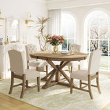 Retro Style Dining Table Set with Extendable Table and 4 Upholstered Chairs for Dining Room and Living Room