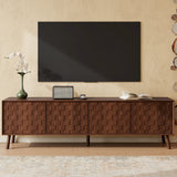 70inch Modern TV Stand for TVs up to 80 inches for Living Room, Entertainment Center with Solid Wood Legs, Soft Closing Hinges and Cable Management