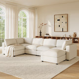 129" Modular Sectional Sofa, 6 Seat Cloud Sofa Bed with High Density Foam, U-Shaped Chenille Couch Set with Ottoman, Free Combination, Convertible Sleeper Sofa for Living Room, Apartment