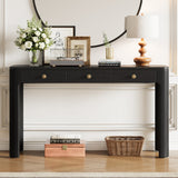 Rustic Console Table with Curved Corners for Safety, Entryway Table with 3 Concealed Drawers, Sturdy Sofa Table with Thick Legs for Hallway & Living Room