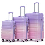 20"/24"/28" 3 pcs/set in PC Spinner Wheel Luggage, Carry on Suitcase, With Gradient Color and Combination Lock(Pink+Purple)