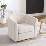 Storage Swivel Barrel Chair Upholstered Accent Chair Ergonomic Club Sofa Chair Round Armchair, Beige