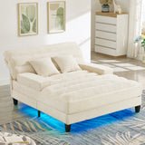 Modern Chaise Lounge Sofa 57.1" Sofa Bed Chenille Upholstered Lounge Sofa Chair with Adjustable Backrest and LED Light Strip for Living Room
