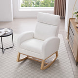 Leisure Rocking Chair,Nursery Rocking Chair With Adjustable Footstool,Thickened Headrest And High Backrest, Storage Pocket On The Right Side,The Base Rocker Is Solid Wood