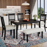 6-Piece Retro Dining Room Set, Classic Kitchen Furniture Set, Wooden Rectangular Table and 4 Chairs with Bench for kitchen & Dining Room, Easy Assembly, Space Saving