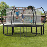 Trampoline with Basketball Hoop for Kids and Adults, Round Outdoor Trampoline with Enclosure Net & Curved Poles & Ladder