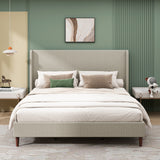 High Headboard Upholstered Bed, King Size Bed Frame, 12-Slat Support, Easy to Assemble, Beige, Linen Cloth, No Box Spring Needed