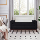 Elegant Upholstered Ottoman Bench with Pillows, Mid-Century Modern Window Seat, Bed End Ottoman with Solid Wood Legs