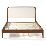 Queen Size Platform Bed Frame with Upholstered Headboard, Beige&Brown