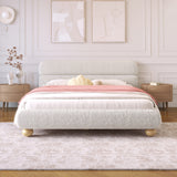 Contemporary Low Profile Upholstered Bed with Teddy Fleece Fabric and Solid Round Legs Stylish Curve-Shaped Design for Bedroom,Queen Size,White