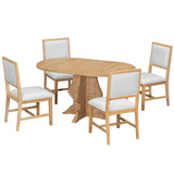 Farmhouse 5-Piece Extendable Dining Table Set with 4 Upholstered Chairs, Extendable Dining Table with 15.7" Leaf, Natural