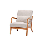 Mid-Century Modern Accent Chair Set with Cushion, Pillow & Solid Wood Frame, Upholstered Reading Armchair, Beige&Natural