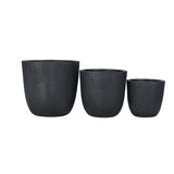 Set of 3 MGO Round Planters, Crackle Stone Textured Outdoor Flower Pots with Drainage & Rubber Plugs