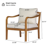 Outdoor Club Chair Patio Ergonomic Accent Chair with Soft Water-resistant Cushions & Weather-Resistant Acacia Wood Frame, Teak+Beige