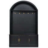 All-in-1 Arched Hall Tree Mudroom Coat Rack Organizer Entryway Bench Shoe Storage Cabinet with Hooks & Adjustable Shelves, Black