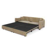 King Pull-out Sleeper Sofa Bed with 3 Pillows, 3-in-1 Convertible Sofa Velvet Upholstered Recliner Lounge Couch, Camel