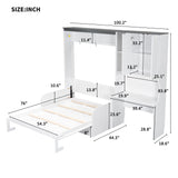 Full Size Multi-Functional Murphy Bed with Sofa, Desk, and Storage Cabinet – Space-Saving Foldable Design, White