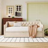 Twin to King Upholstered Daybed, Extendable Sofa Beds with Pop Up Twin Trundle Bed