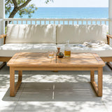 Outdoor Coffee Table, Acacia Wood Patio Table, Modern Slatted Rectangular Center Table for Deck/Garden/Poolside, Light Teak