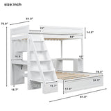 Twin XL over Full Bunk Bed with Desk & USB Ports, Loft Bed with Storage Shelves