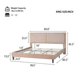 King Size Upholstered Bed Frame with Soft Backrest, Wood Platform Bed Frame for Bedroom, Camel