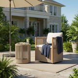 2-Piece Outdoor Swivel Conversation Set, Rope Wicker Swivel Chairs & Acacia Wood Side Table, Small Space Patio Furniture Set