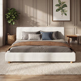 King Size Upholstered Platform Bed Frame with Soft Padded Headboard, White