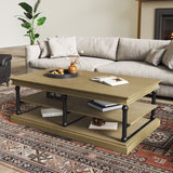 Coffee Table Cocktail Table Center Table Sofa Side Table Modern Living Room Table with Open Storage Shelves, Brown