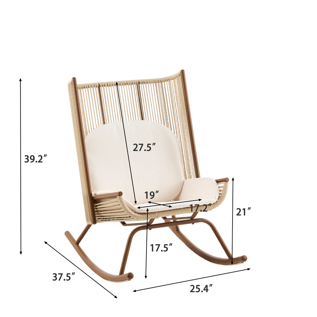 Arc Rocking Chair Outdoor Rocking Chair with High Arc Backrest & Cushion, PE Rattan Pati ...