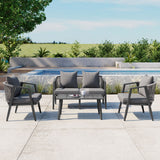 4-Piece Outdoor Patio Conversation Set, Rope Woven Chairs and Loveseat with Cushions & Coffee Table