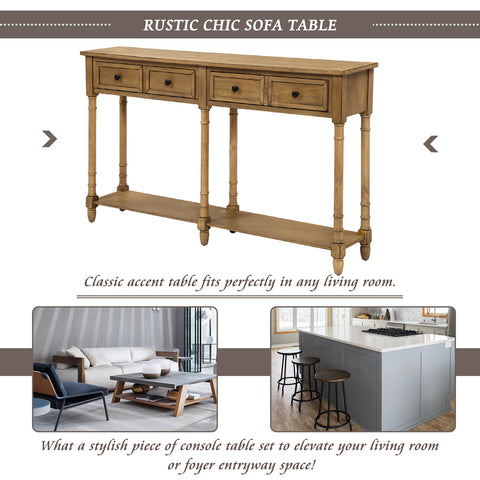 Console Table Sofa Table Easy Assembly with Two Storage Drawers and Bottom Shelf for Living Room, Entryway, Old Pine