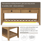 Shoe Rack with Cushioned Seat and Drawers, Multipurpose Entryway Storage Bench, Old Pine