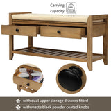 Shoe Rack with Cushioned Seat and Drawers, Multipurpose Entryway Storage Bench, Old Pine
