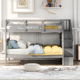 Full Over Full Bunk Bed with Storage Stair & Safety Guardrails, Convertible to 2 Platform Bed