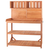65"H Patio Potting Bench Table, Wooden Farmhouse Garden Workstation with 4 Storage Shelves and Side Hook