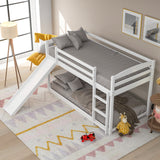 Twin over Twin Bunk Bed with Convertible Slide and Ladder,White