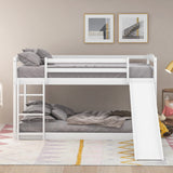 Twin over Twin Bunk Bed with Convertible Slide and Ladder,White