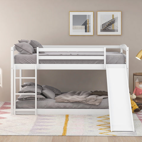 Twin over Twin Bunk Bed with Convertible Slide and Ladder,White
