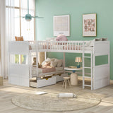 Twin over Twin Bunk Bed with Twin Size Loft Bed with 2 Drawers