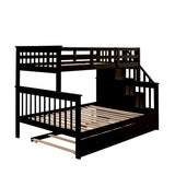 Twin over Full Bunk Bed with Trundle, Storage Shelves, Stairs & Safety Guardrails, Convertible to 2 Platform Bed, Espresso