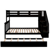 Twin over Full Bunk Bed with Trundle, Storage Shelves, Stairs & Safety Guardrails, Convertible to 2 Platform Bed, Espresso