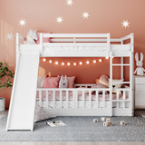 Twin Over Twin Bunk Bed with Slide and Ladder, White