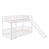 Twin Over Twin Bunk Bed with Slide and Ladder, White