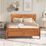 Queen Size Platform Bed with Headboard and Footboard, Oak