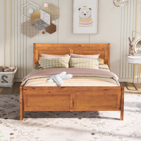 Queen Size Platform Bed with Headboard and Footboard, Oak
